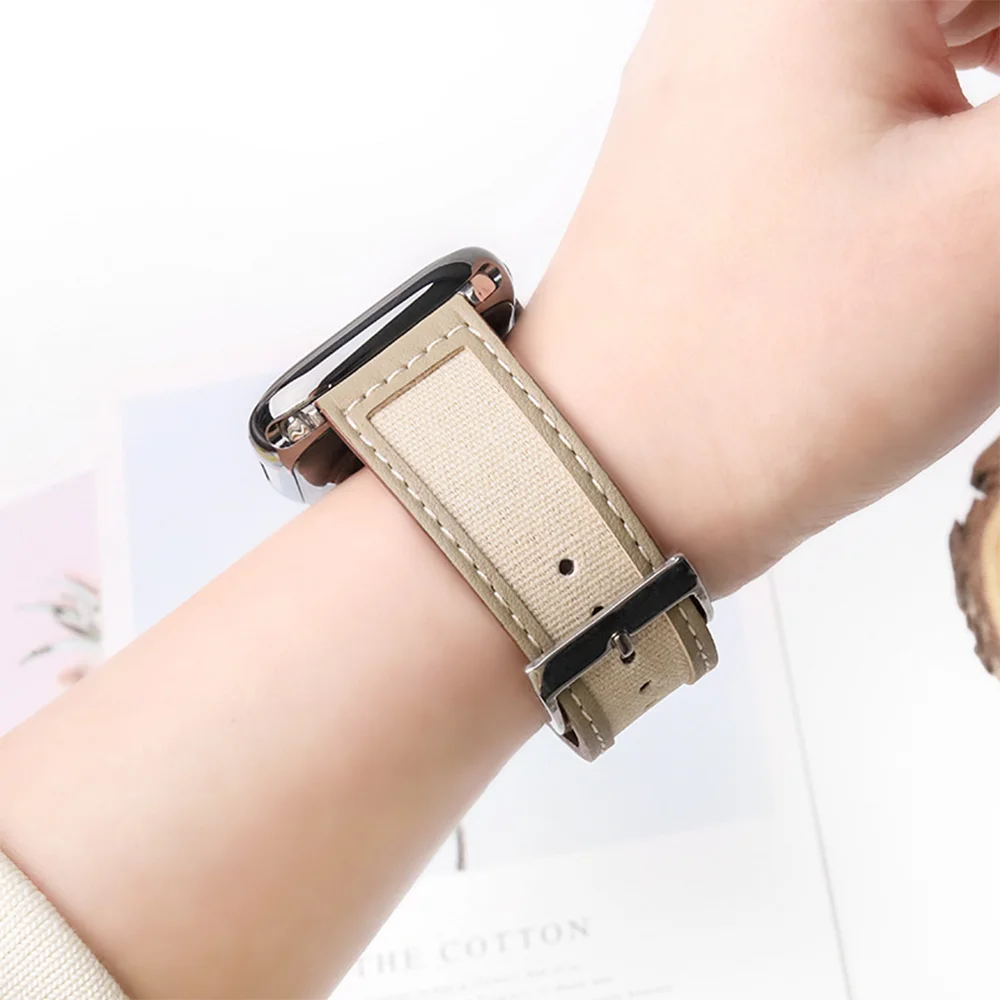 

Suitable For Apple Watch Window Canvas Leather Strap Iwatch8/9 Nylon Watch Multiple Colors Available Styles Trendy And Versatil