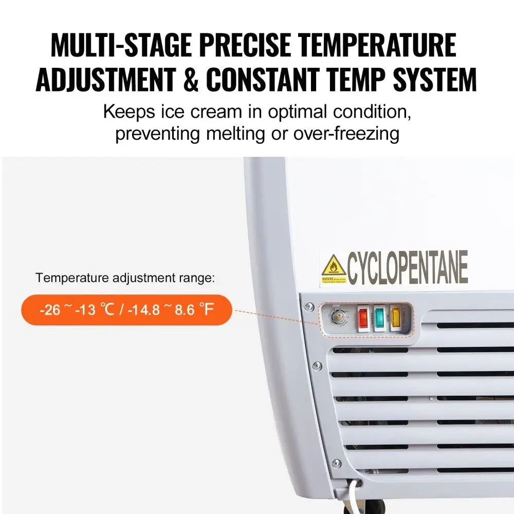 Commercial Ice Cream Display Chest Freezer 5.6 Cu.ft Mobile Glass Top Deep Freezer Gelato Dipping Cabinet with 4 Large Tubs 2