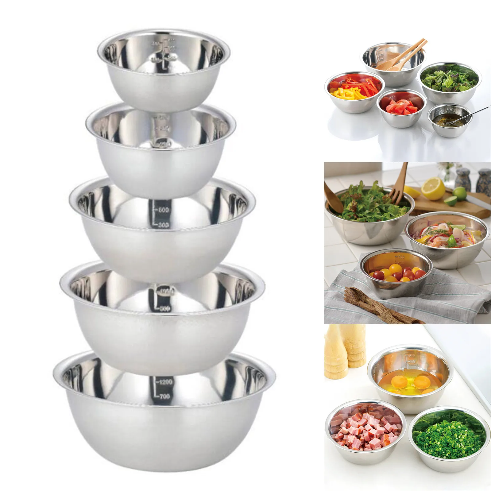 14/16/20/22/24Cm Scaled Mixing Bowl Stainless Steel Whisking Bowl For Knead Dough Salad Cooking Baking Container Kitchen Supply