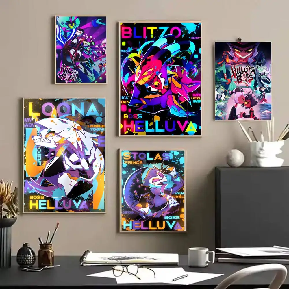 H-Helluva Boss أنيمي اللوحة الخط قماش HD ملصق جدار الفن الداخلية المدخل ديكور المنزل هدايا العيد #2