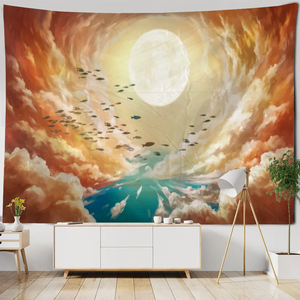 Cave landscape tapestry, starry sky, moon, dreamy wall hanging cloth, home wall decoration, Bohemian room art decoration