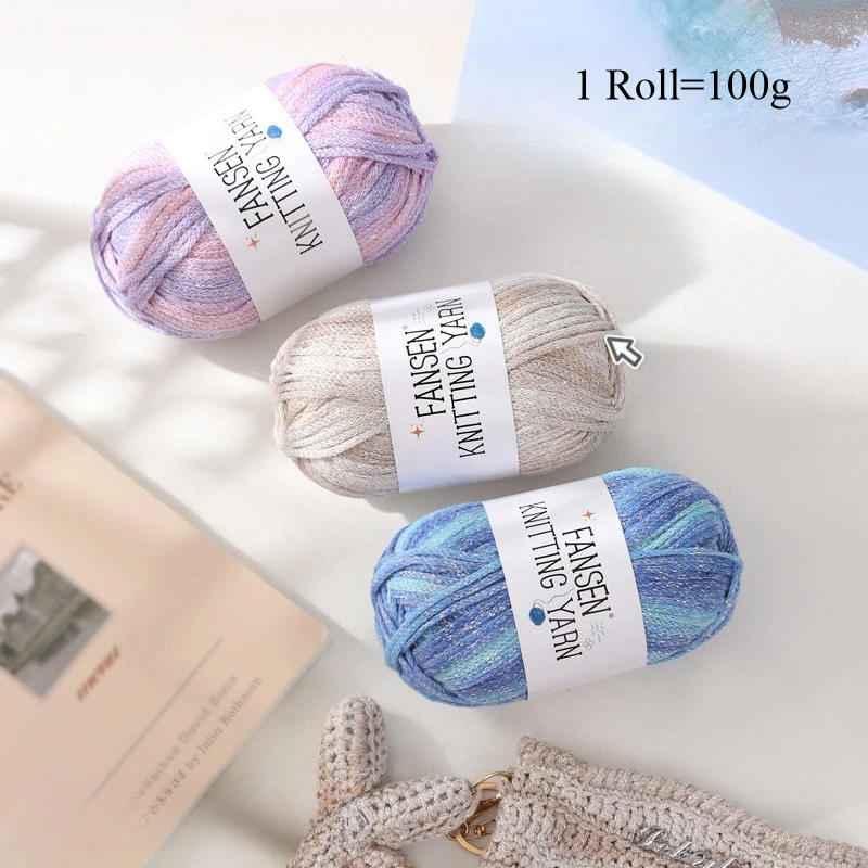 100g Knitting Yarn Handmade DIY 2.5mm Shiny Crochet Yarn for Hats Bags Pendant Home Decor Segmented Dyed Knitted Hollow Yarn