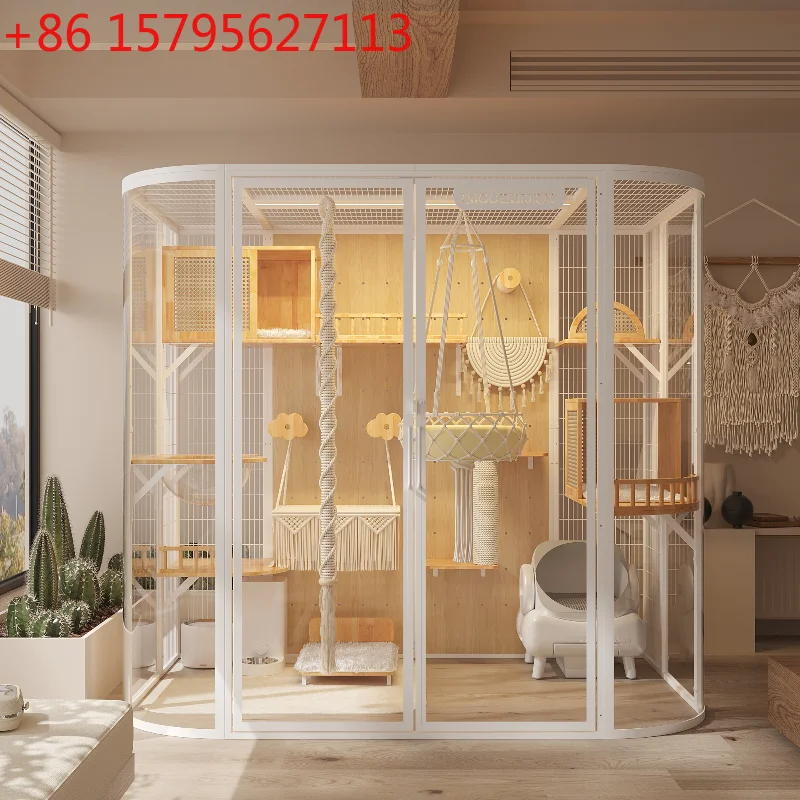 

Meow Zan Bohemian Wind Cat Villa: Роскошный панорамный вольер-контейнер из массива дерева для кошек с большим пространством и стеклянными элементами