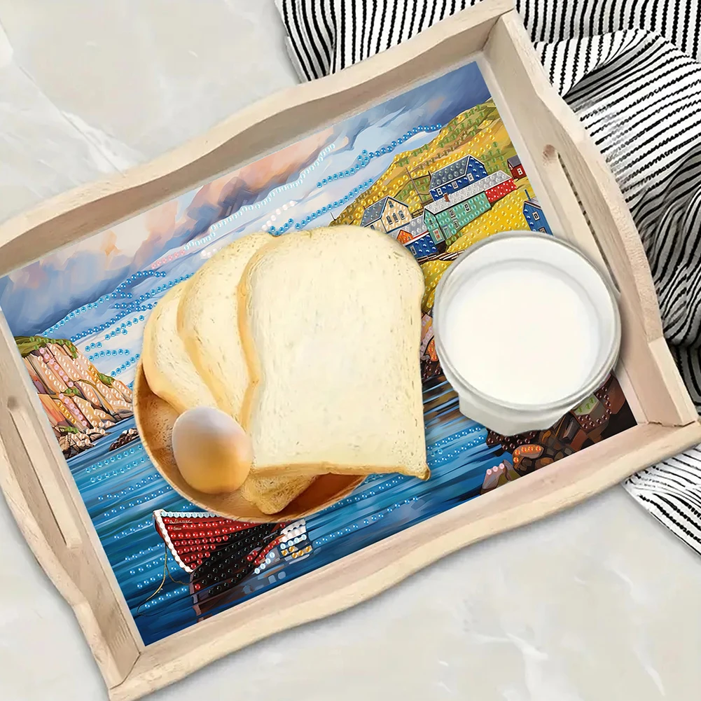 

Diamond Painting Dining Plate Decorative DIY Diamond Art Wooden Serving Tray with Handles Good for Parties Or Bed Food Tray