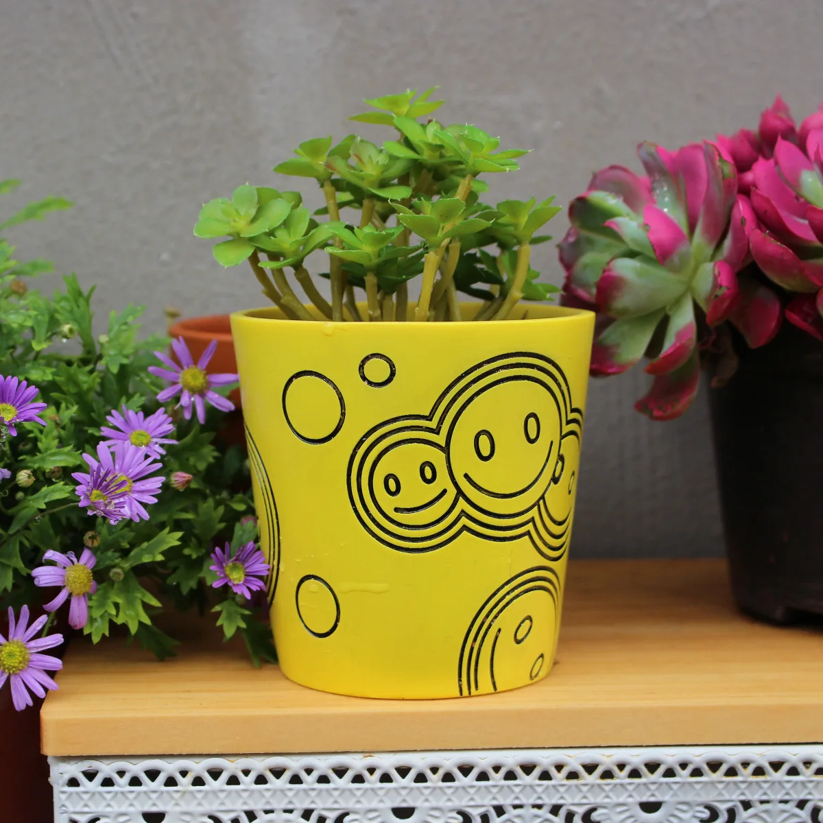 ‌Yellow Smiley Face Succulent Planter - Resin Garden Decor, DIY Micro Landscape