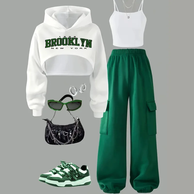Girls Hood 3piece Set 26 Autumn Winter Fashion Top Vest Pants Children Short Sweatshirt Camisole Top Sporty 5-14 Years Outfit