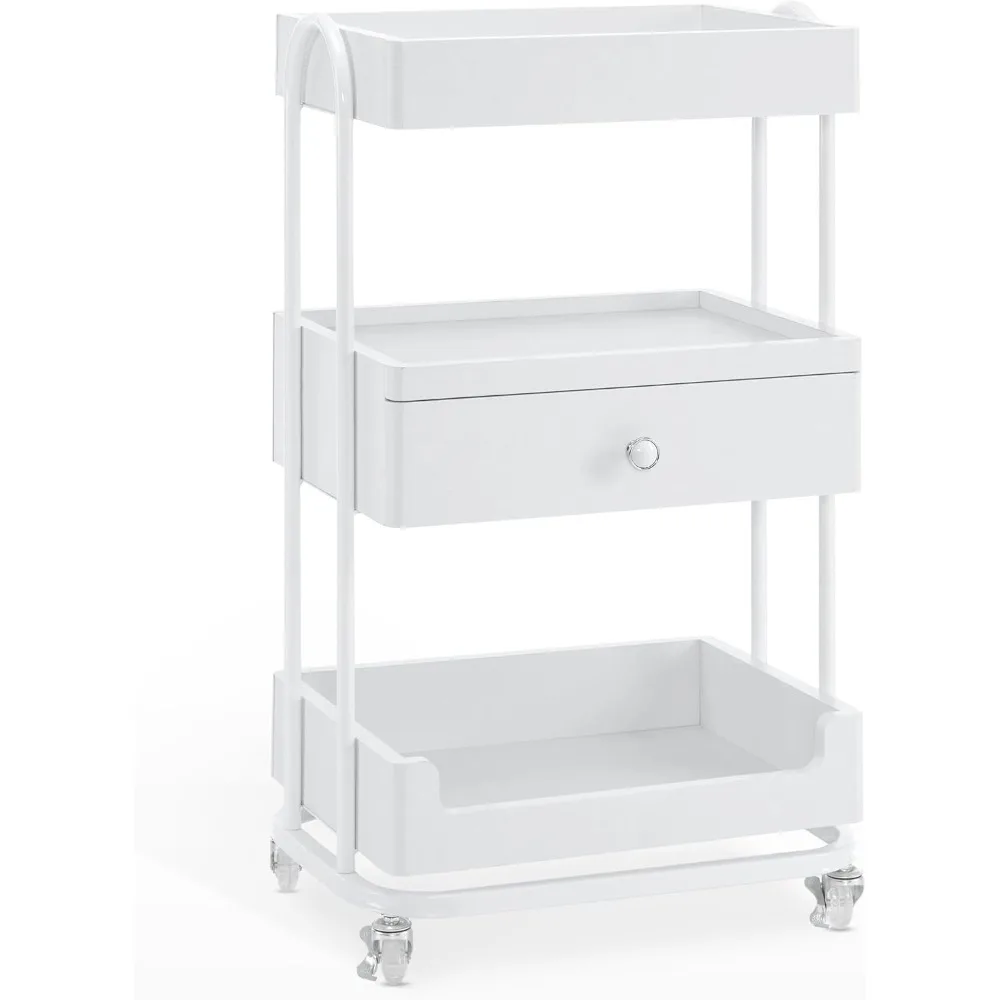 

Salon Trolley Cart with Lockable Wheels, Salon Cart with Drawer, Storage Trolley for Barber Shop, Spa 2086 (White)