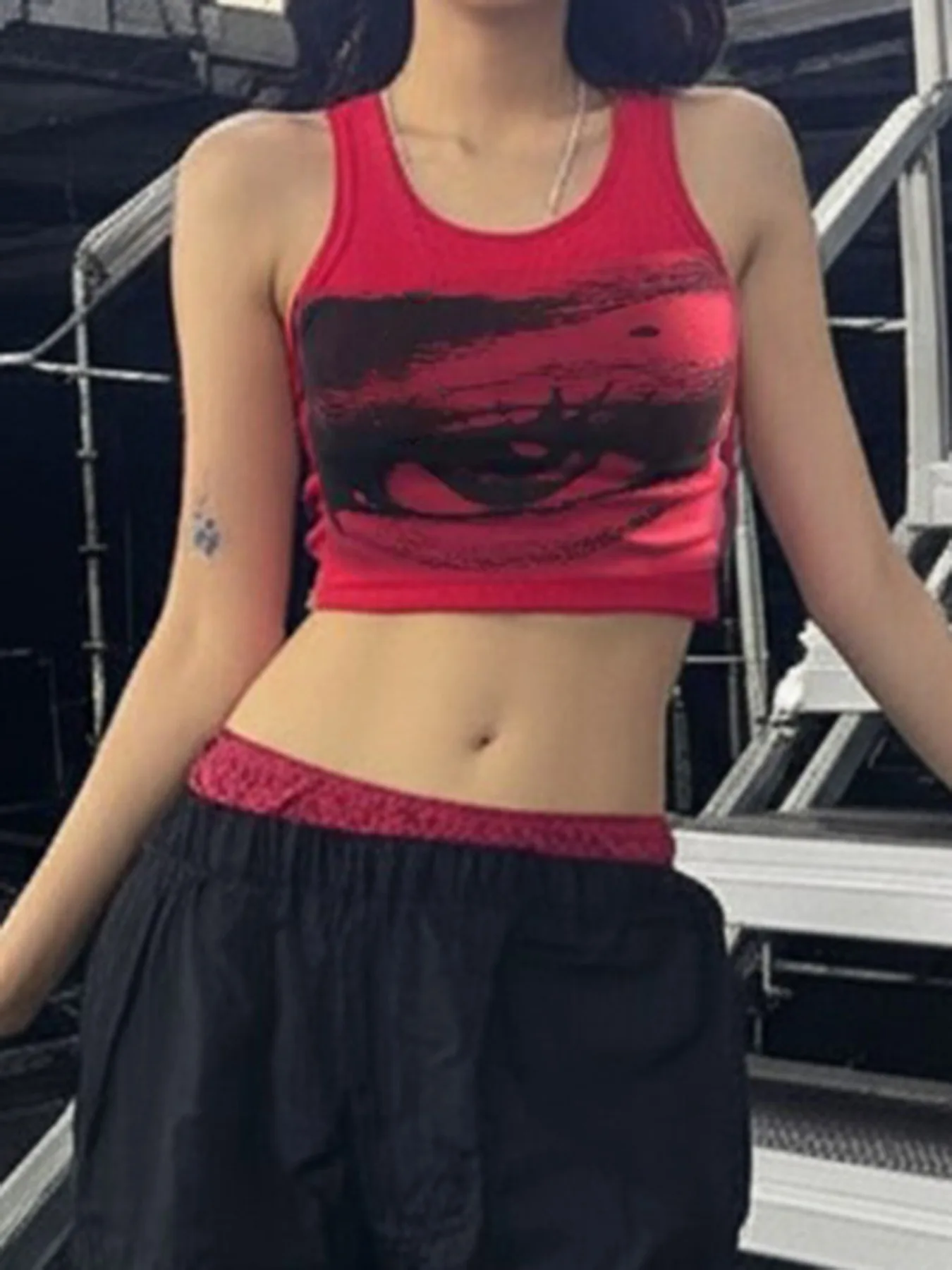 

Korobov Korean Fashion Y2k Sexy U Neck Sleeveless Print High Waist Slim Tanks Blusas Mujer De Moda 2025