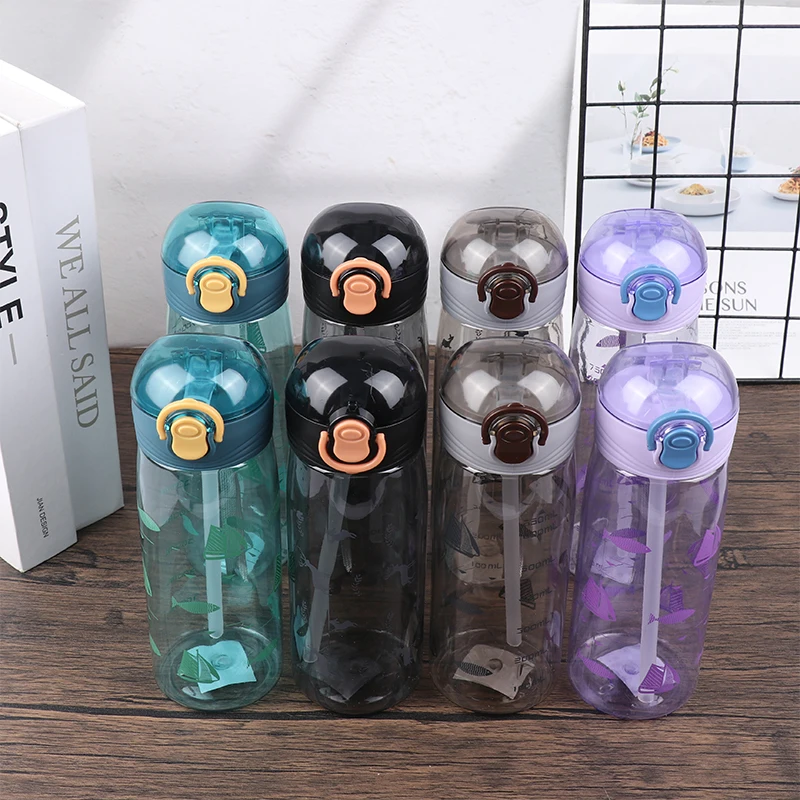 650/750ML Plastic Water Bottle For Drinking Portable Sport Tea Coffee Cup Kitchen Tools Kids Water Bottle For School Transparent