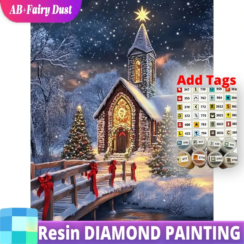 

Resin AB Fairy Dust 5D DIY Diamond Mosaic House Landscape Bridge Painting Winter New Arrival Tree Embroidery Christmas Gifts