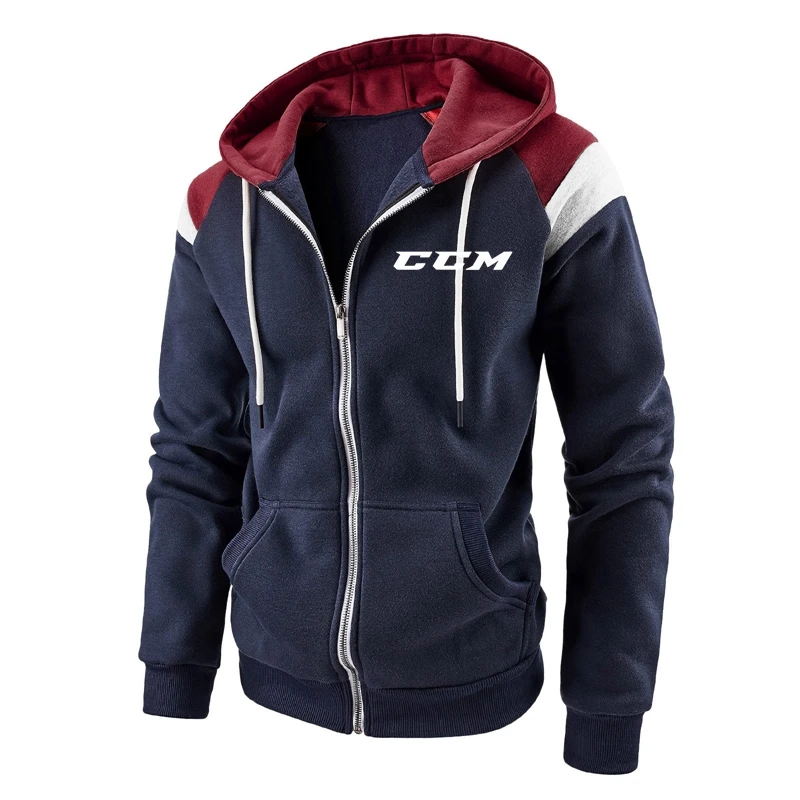 Patchwork Hoodies para homens, roupas esportivas ao ar livre, cardigan de rua, camisola com zíper, capuz outono e inverno, CCM