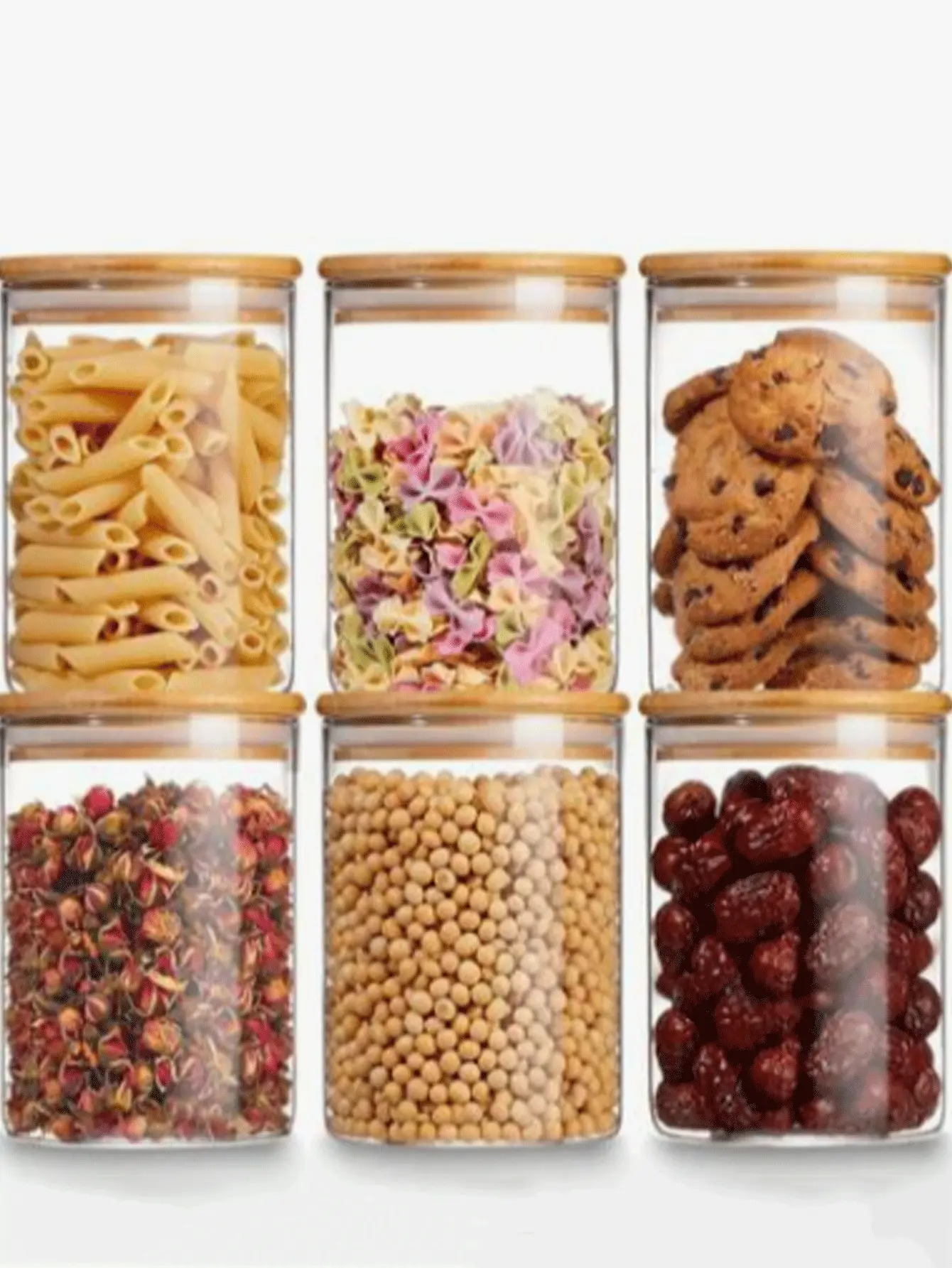 (12 برطمانًا + 16 ملصقًا) مجموعة برطمان توابل زجاجي بغطاء من الخيزران - تخزين مختوم للحبوب والشاي والقهوة ومستلزمات المطبخ