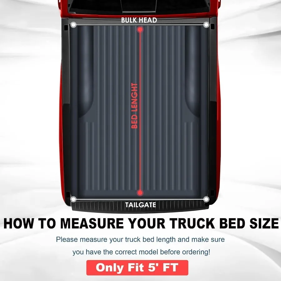 5FT TriFold الصلب الألياف الزجاجية شاحنة السرير غطاء تونيو ل 2024 2025 تاكوما مع نظام السكك الحديدية سطح السفينة سيارة آمنة ومقاومة الطقس