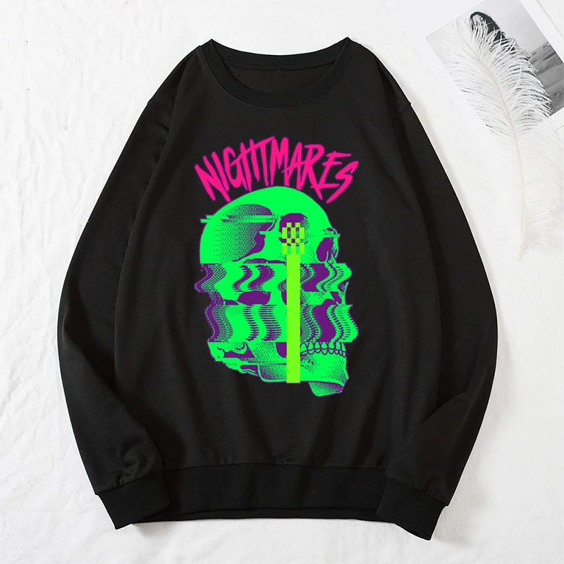 Skeleton Skull Gothic Y2k Clothes Streetwear Women Black Punk Oversized Vintage Long Sleeve O-neck Pullover Hooded Sweatshirts