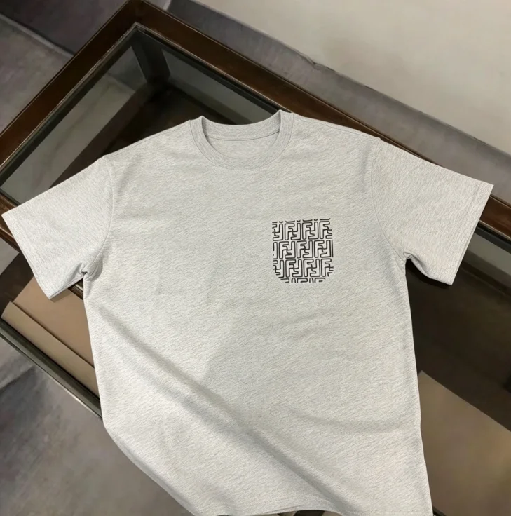 2026 new Chest Monogram Pattern Graphic T Shirt Unisex Light Grey Short Sleeve Tee Casual Loose Daily Top