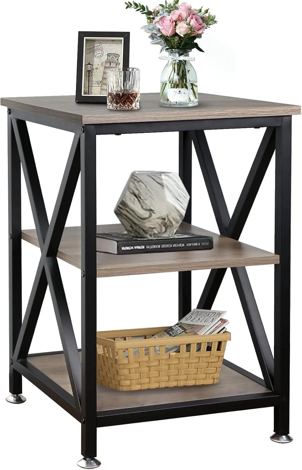 

3-Tier Charging End Table with USB Ports, Outlets & Wheels