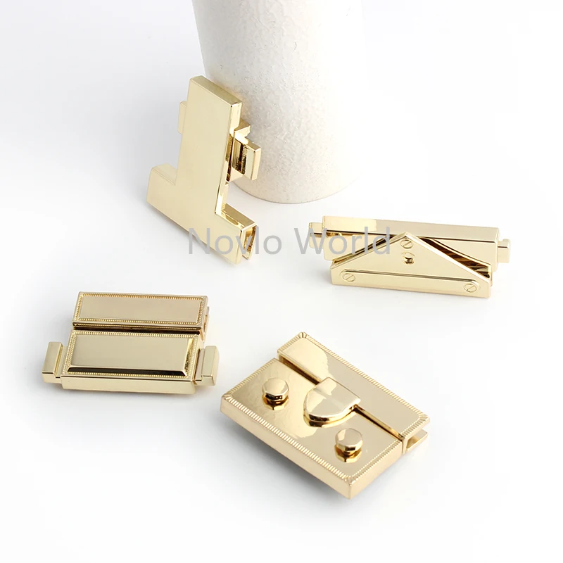 5-10-30sets 6 Size Light gold Durable And Variety Stylish Hardware Square Triangle Metal Snap Locks Press Lock For Bag