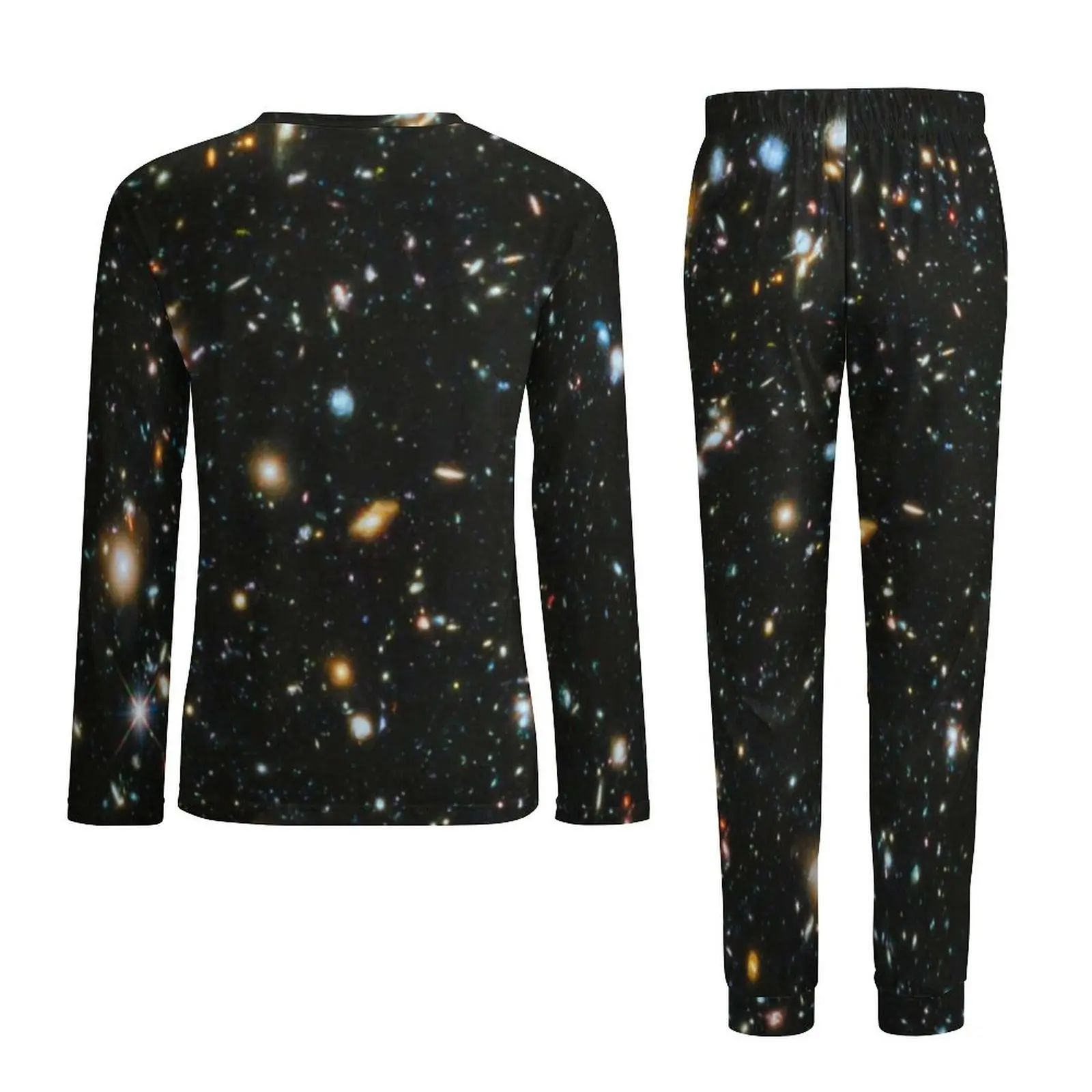 Galaxy Star Pajamas Artistic Stars Space Black Men Long Sleeve Cute Pajama Sets 2 Pieces Bedroom Winter Pattern Home Suit Gift