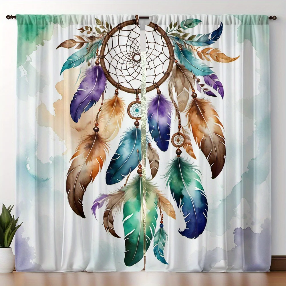 Boho Bohemian Dreamcatcher Feather Print Curtains Water Decor Panels Gothic Chic Window Curtains for Living Room Home
