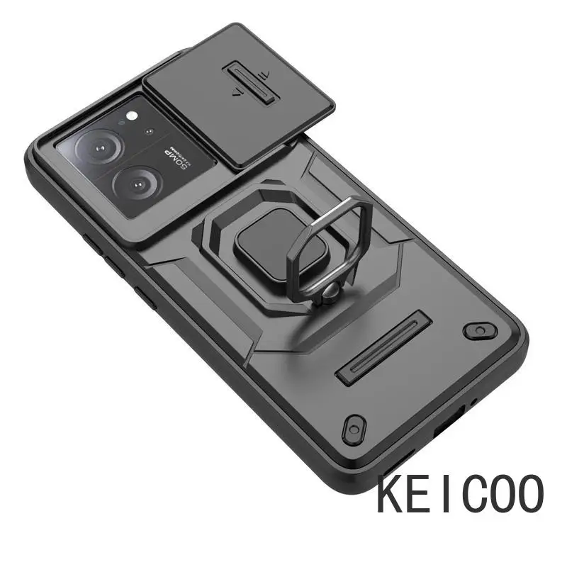 For Xiaomi 13T Pro 5G Case Shockproof Metal Magnetic Ring Cover for Xiomi Mi13T Mi 13T 13 T Pro Slide Camera Armor Phone Cases