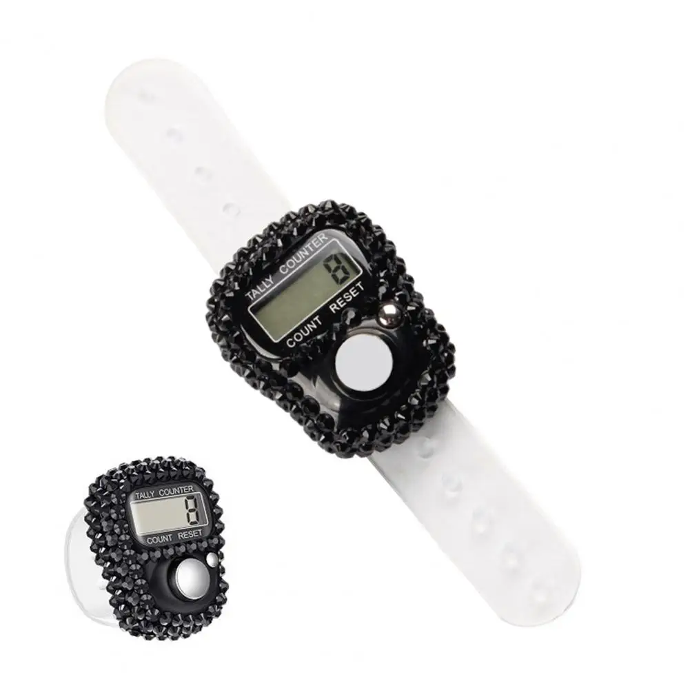 Rhinestone Electronic Counter Ring Portable Lightweight Manual Count Clicker LCD Digital Display Resettable Mini Hand Tally Coun