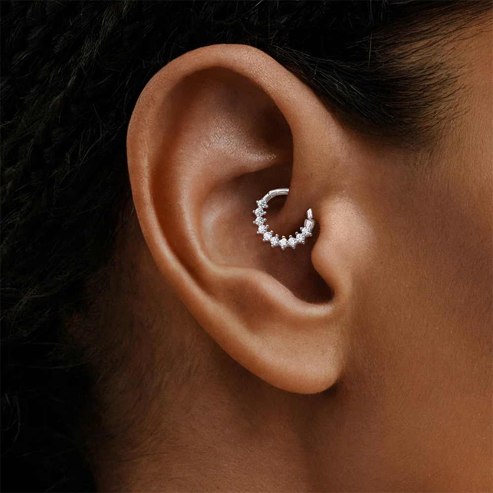 KOJ 1PC Sparkling Moissanite 925 Sterling Silver Clicker Hoop Piercing Ear Bone Stud Nose Ring Hypoallergenic For Women Gift