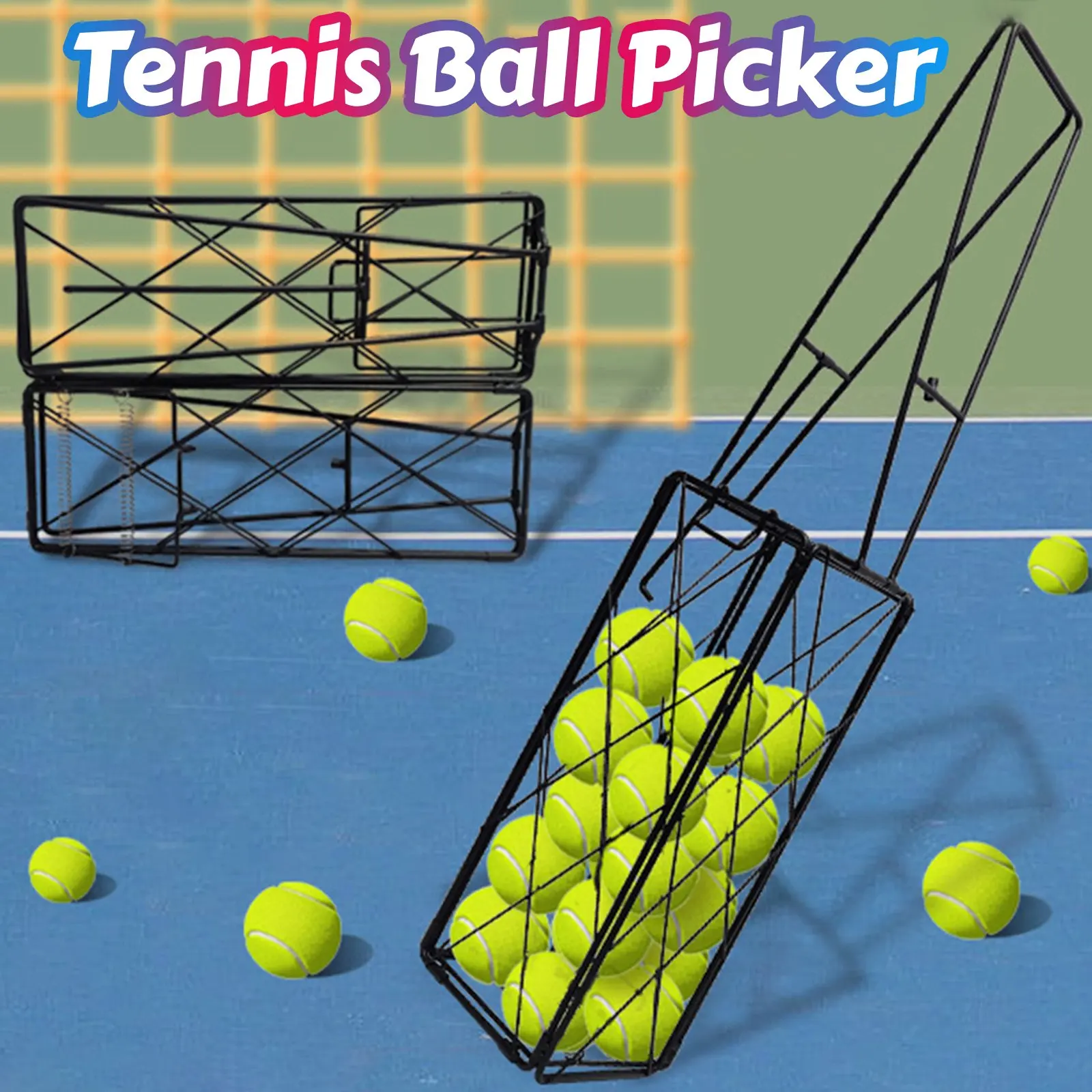 Pickleball Hooper Basket Tennis Ball Retriever Collector Organizer Cage Storage Tool Picker Upper Ball Holder for Gyms Sports