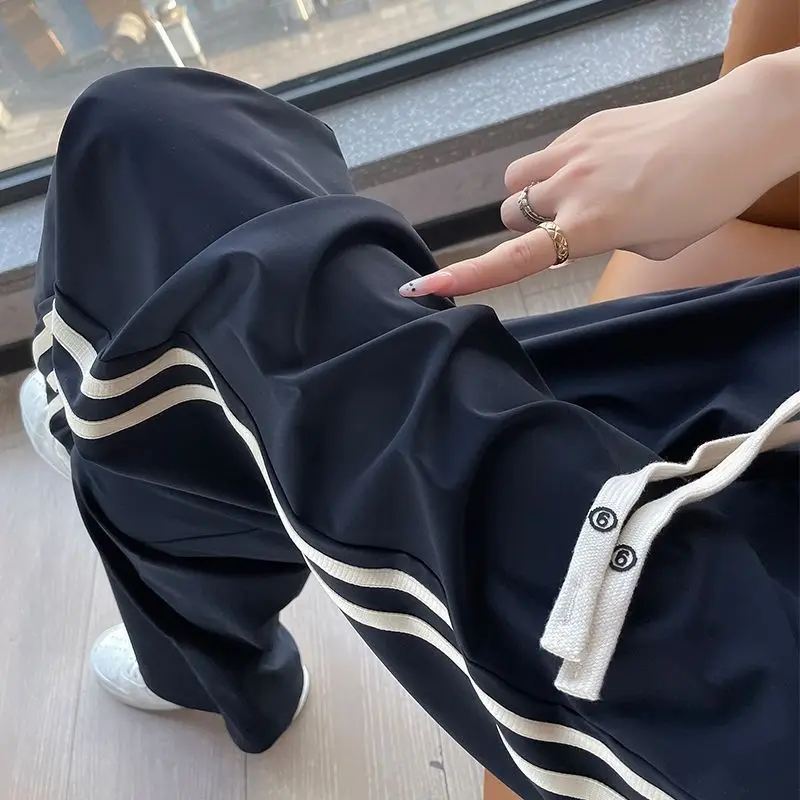Narrow Version Wide-leg Pants for Women 2025 High Waist Casual Ice Silk Thin Straight Fast Drying Sports Pants