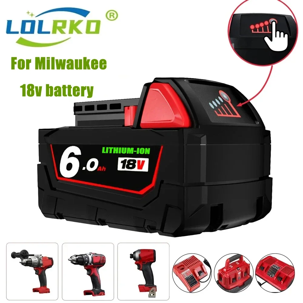 For Milwaukee M18 Battery 18V 6.0Ah 9.0Ah Replacement Lithium Battery for Milwaukee M18 48-11-1815 48-11-1850 2604-22 Battery