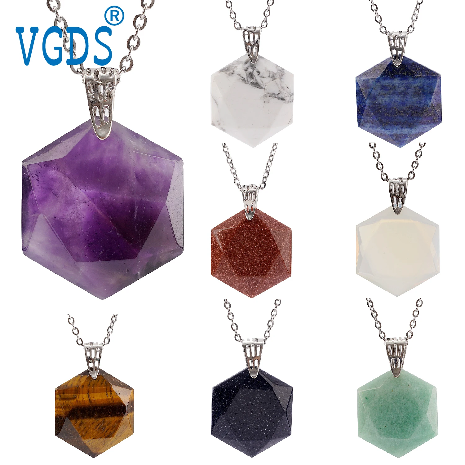 الحجر الطبيعي كريستال كوارتز أوبال الريكي شقرا ستة أشار ستار Charms الفولاذ المقاوم للصدأ سلسلة قلادة قلادة مجوهرات هدايا