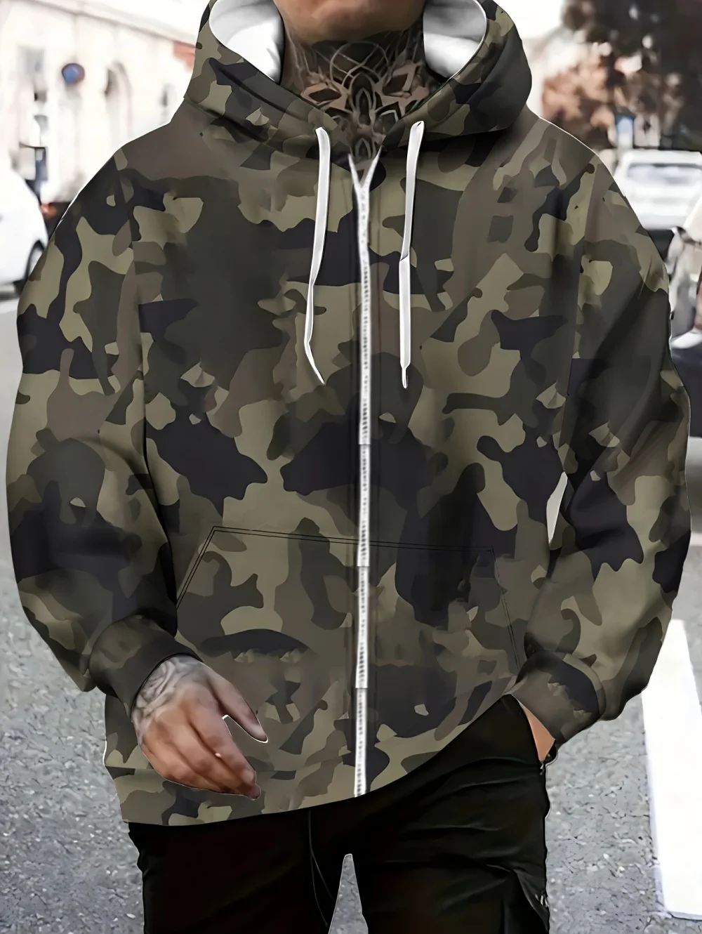 

Men's Camouflage Graphic Zipper Hoodie Long Sleeve Casual Outdoor Jacket Drawstring Loose Comfortable Men's Sweatshirts Clothing