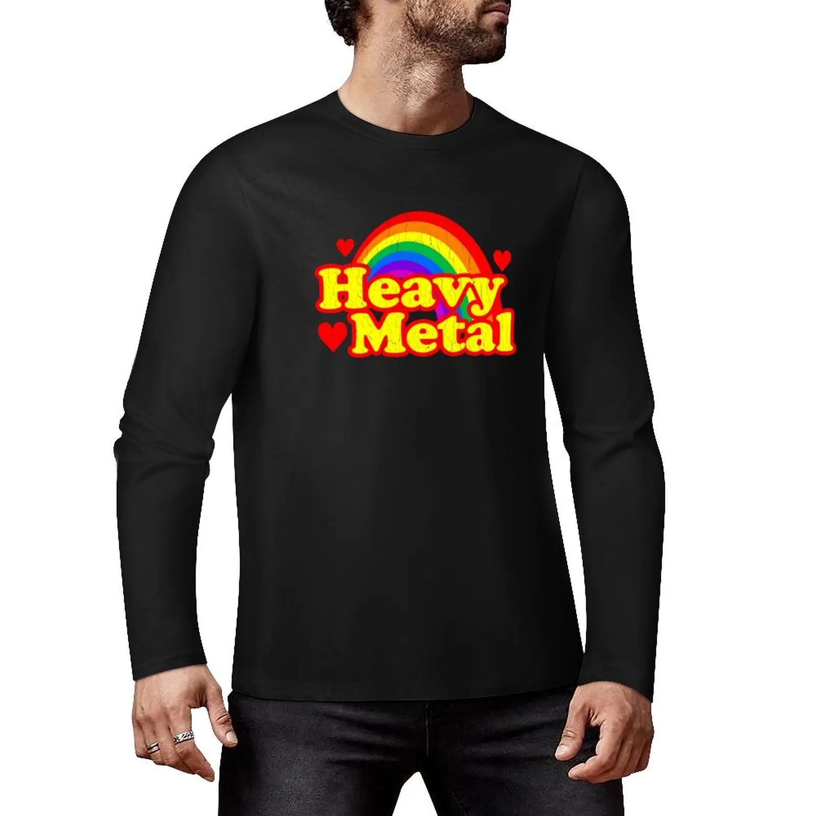 Funny Heavy Metal Rainbow Long T-Shirt black t shirts kawaii clothes Aesthetic clothing mens champion t shirts