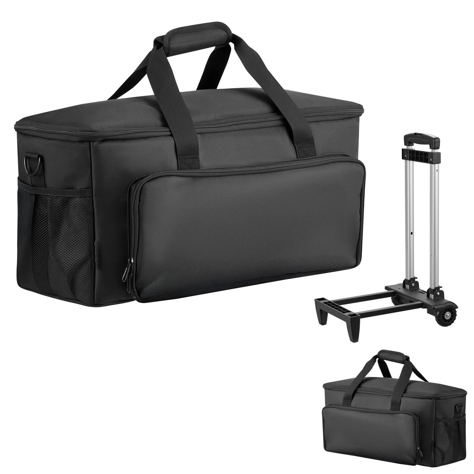 SucceBuy Rolling DJ Cable Bag Padded File Gig Bag with Wheels 6 Detachable Divider for Professional DJ Gear Musical Instrument