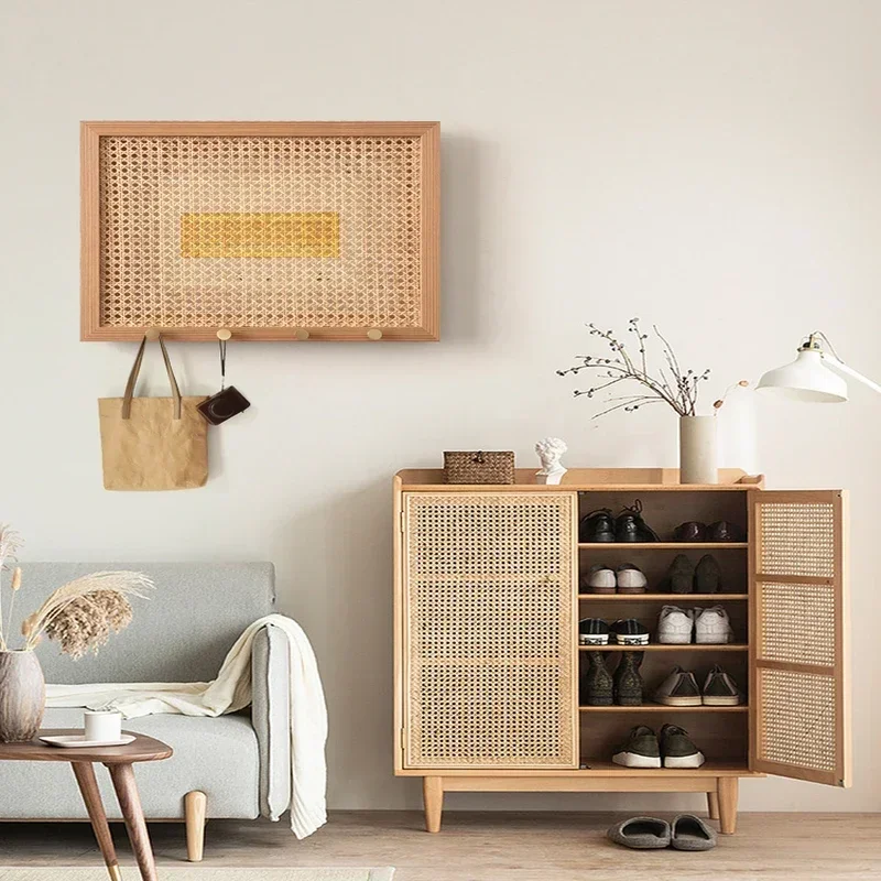 Rattan Woven Electric Meter Cover with Hanging Hooks Decorative Switch Box Renovation Creative Home Multifunctional