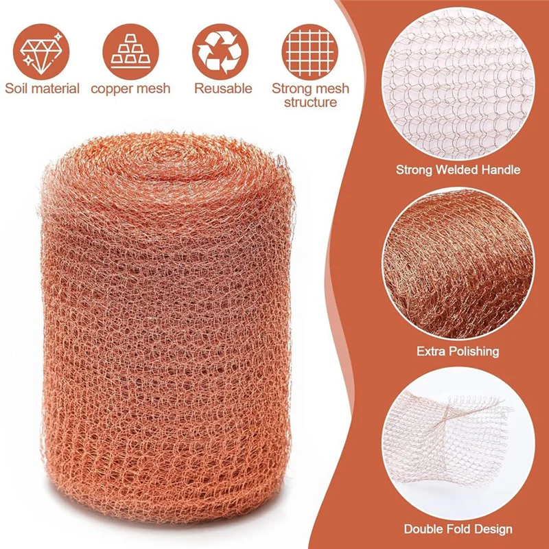

ABKS-9Pcs 12.7Cmx3meter Copper Knitted Wire Mesh Rustproof Copper Mesh Roll For Rodent Copper Mesh For Garden House Ideal DIY