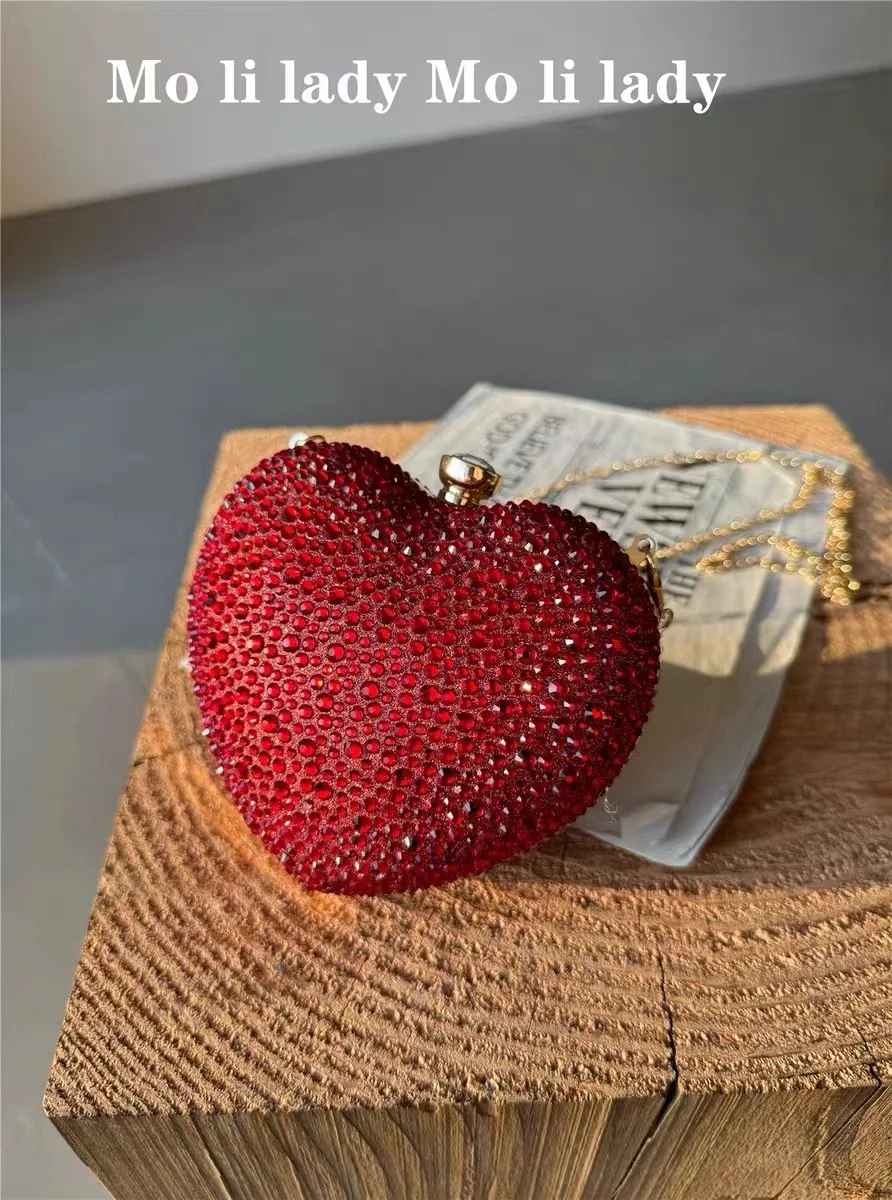 

Luxury Heart Shaped Mini Bag Glitter Shiny Diamonds Evening Bag Dinner Party Clutch Purse Women Fashion Handbag Crossbody Bag