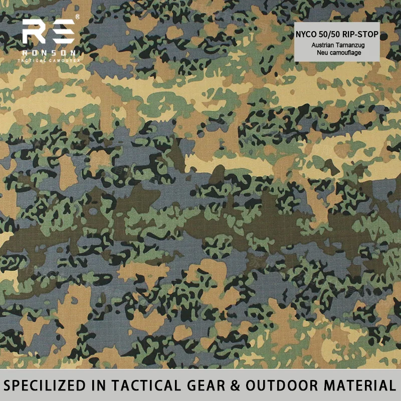 

Austrian Tarnanzug Neu Camouflage Printed NYC0 50/50 Ripstop Nylon Cotton Fabric 220gsm Woven Tactical Uniform Durable Use