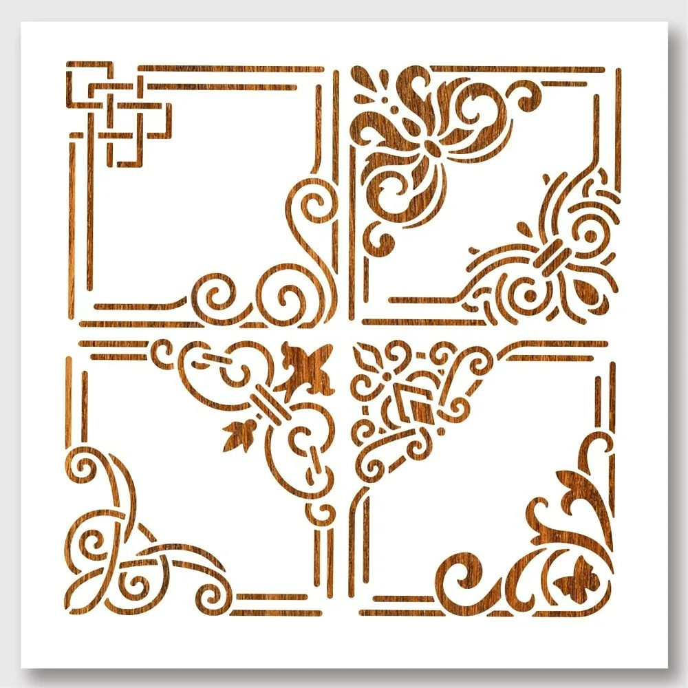 Corner Painting Stencil, Reusable Square Border Painting Templates DIY Art Craft Painting Wall Cut Stencils 11.8×11.8