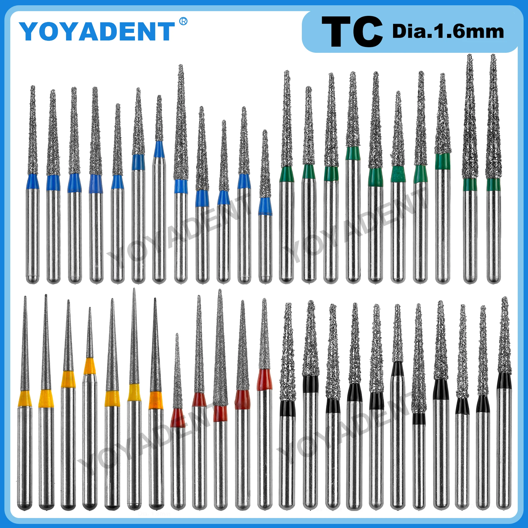 TC Type Dental Burs Diamond Burs Dentistry Drills for High Speed Handpiece Dentist Tools Dia.1.6mm 10pcs/Pack