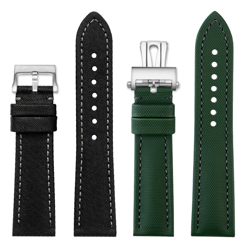 23mm High Quality Watch Band for Blancpain fifty Fathoms Special 5000 Watch Band 5100 Green Nylon Cowhide 5200 Butterfly Buckle