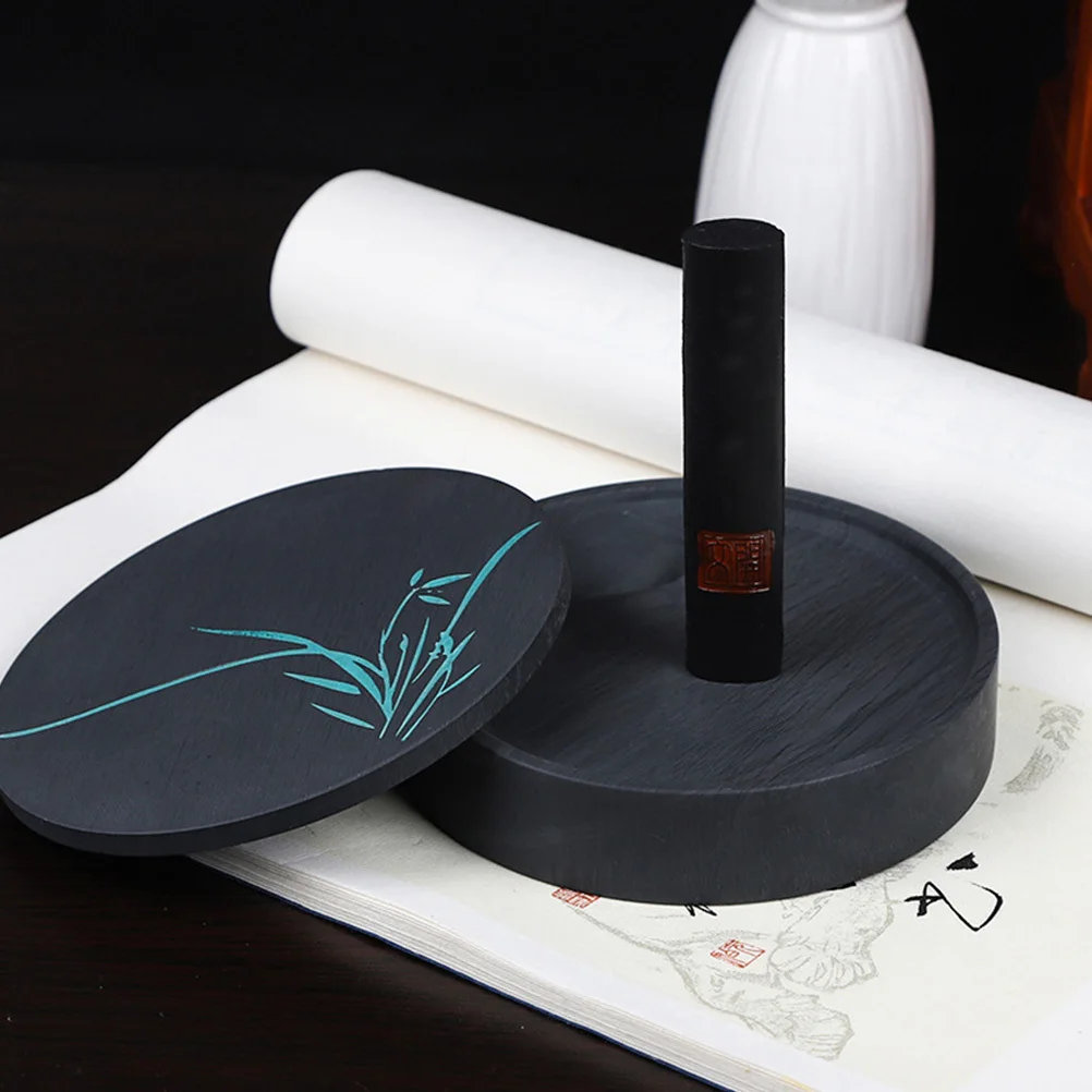 

1Set Round Inkstone Ink Stone Chinese Calligraphy Ink Slab Smooth Surface for Sumi Painting Writing Round Inkstone