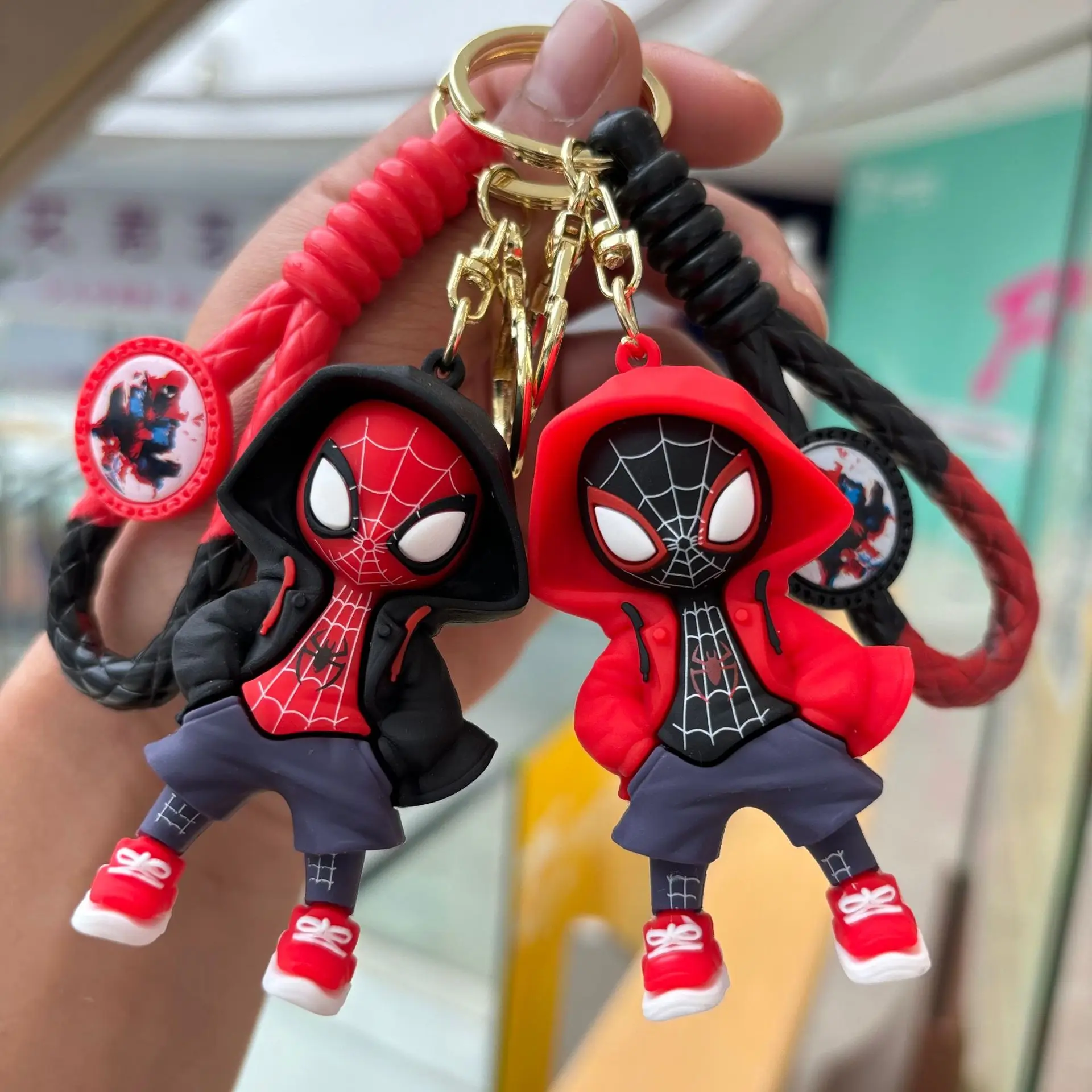 Spiderman Disney Marvel Superhero Miles Morales Cartoon Pendant Doll Keychain Keyring Bag Accessories Decoration Kids Toy Gifts