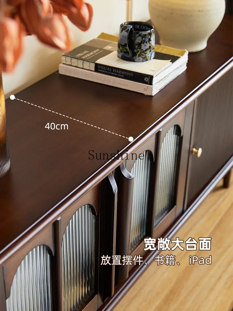 American retro solid wood small apartment living room household brown coffee table storage cabinet combination set  FT