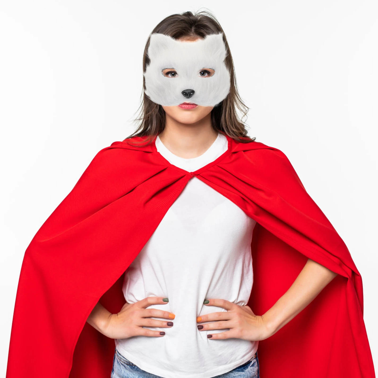 

Gloves Half Face Mask Animal Masks for Adults Cat and Paws Festival Costume Accessories White