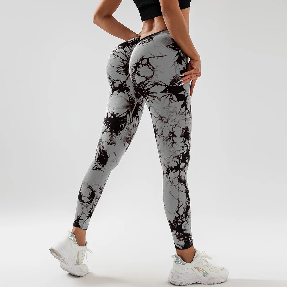 Tie Dye Seamless Yoga Pants Fitness Woman V-Back Scrunch Butt Leggings Female Outfit Gym High Waist Push Up Tights Gym Workout