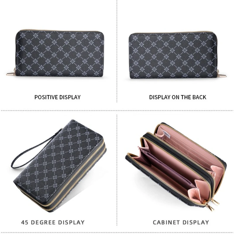 트렌드 프린팅 롱 대용량 지갑 유럽과 미국의 다기능 지퍼 지갑 레트로 패션 대형 지퍼 지갑