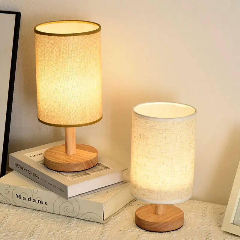 Small USB Table Lamp for Bedroom Bedside Lamps for Nightstand with Round Fabric Shade Desk Reading Lamp for Kids Room 