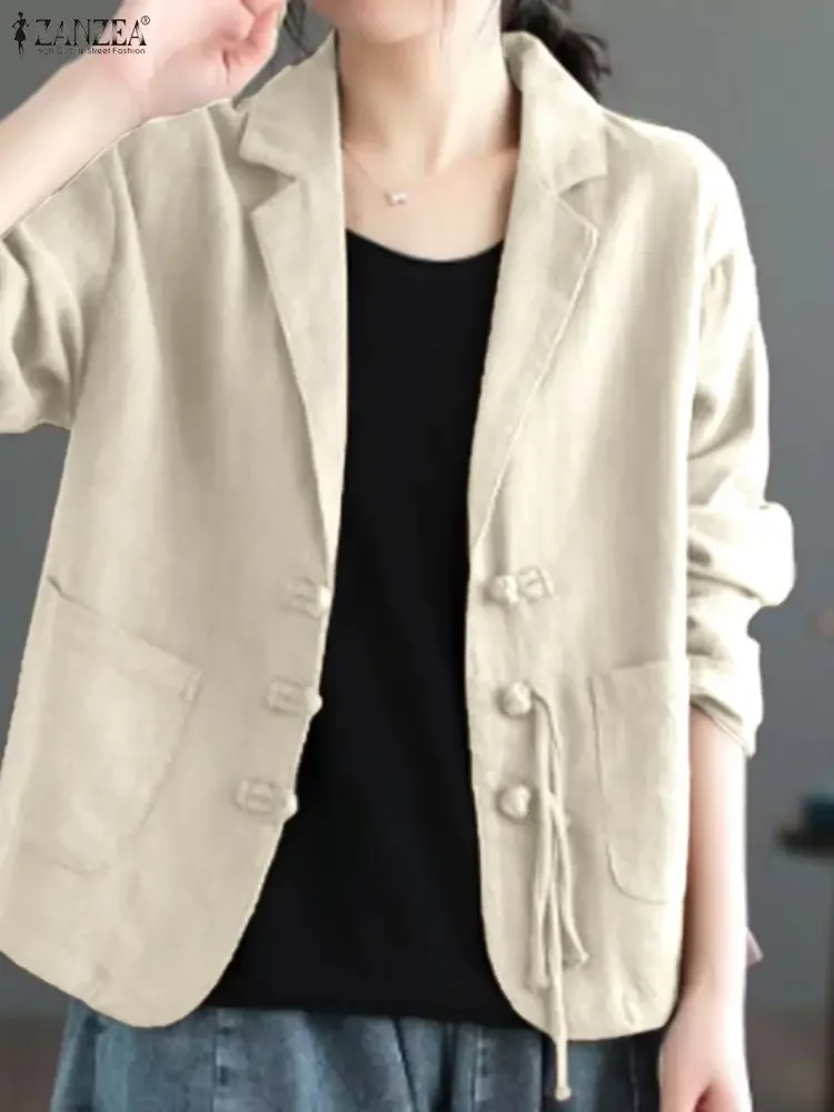

ZANZEA женский пиджак, модные пальто на пуговицах с длинными рукавами, осень 2023, однотонное повседневное пальто, элегантный офисный женский пиджак, уличная одежда