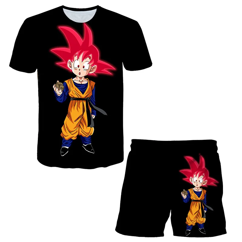Men's Summer Dragon Ball Children's Goku Vegeta Clothing Set T-shirt + Shorts 2-piece Children's Clothing Set 4-14 Years Old