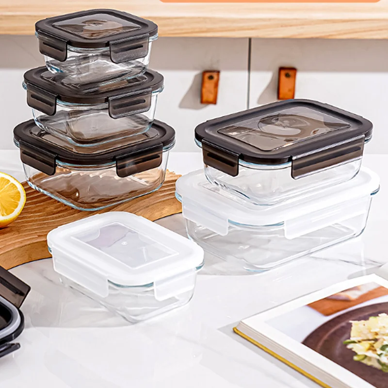 

LUSQI Heat Resistant Glass Lunch Box Microwave & Freezer Safe Bento Box For Office Kitchen Food Storage Container With Lid